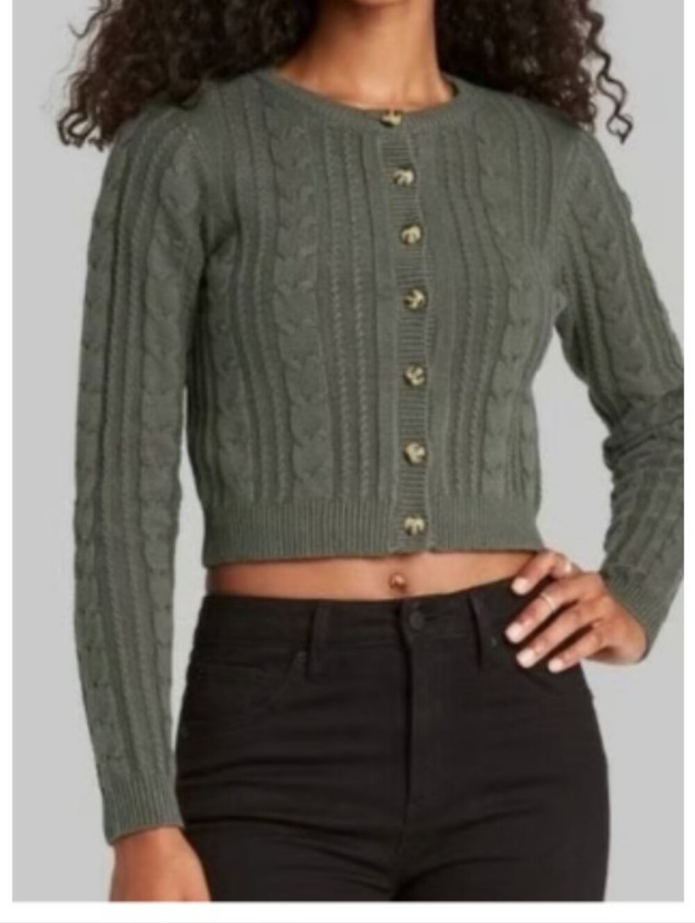 Women's Wild Fable XL  Cypress Green Cropped Cable Knit Button Cardigan Sweater